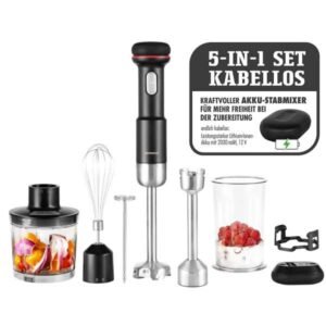 Cordless Design Hand Blender Set 5 in 1
(incl. lithium-ion battery, 2000 mAH, 12 V), MOQ = 96 pcs